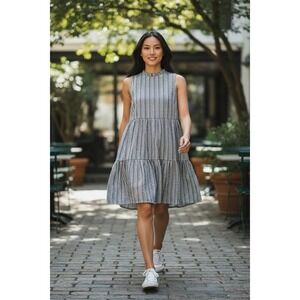 Alter'd State Linen Dress Small Striped Tiered Bow Back Charcoal